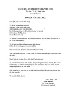 mẫu đơn xin sửa chữa nhà mới nhất - Kèm file word