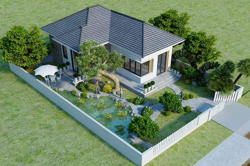 Cải tạo sân vườn nhà cấp 4 chữ L