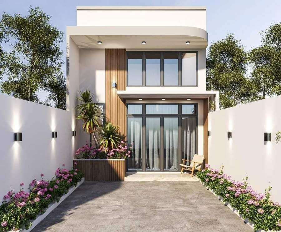 Mẫu nhà phố gác lửng có sân vườn đẹp 5