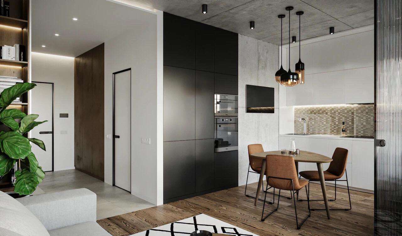 Thiết kế phòng khách + bếp căn hộ mini