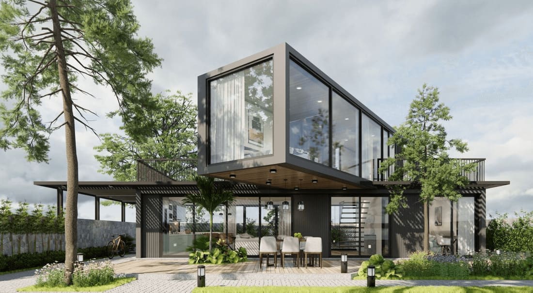 Mẫu nhà khung thép 2 tầng đẹp