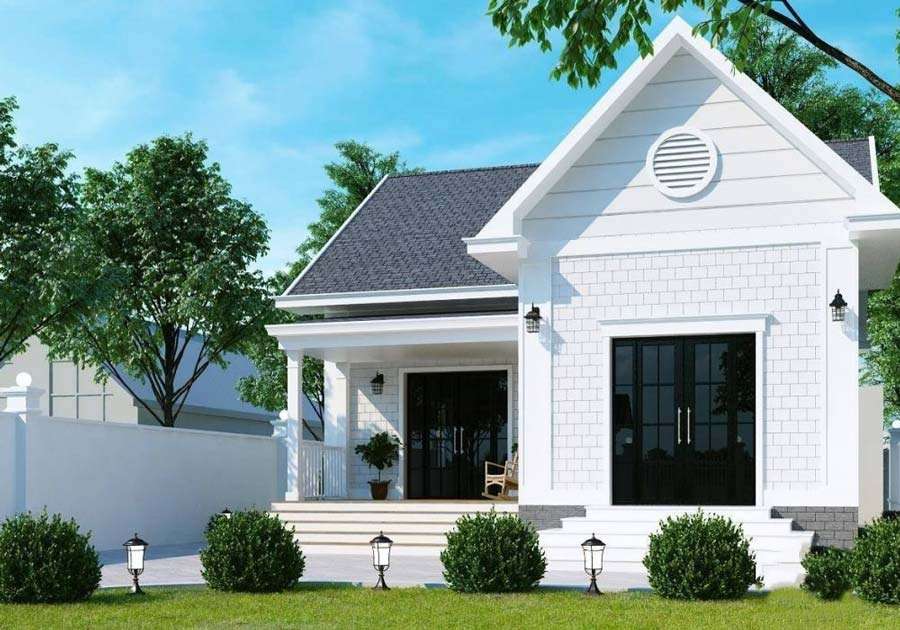Mẫu nhà vườn cấp 4 chữ L mái tôn đẹp