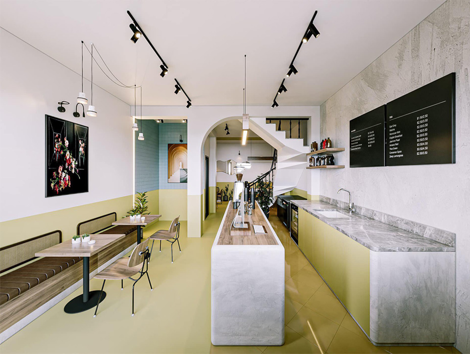 cải tạo nhà cũ 50m2 thành quán cafe phong cách tối giản