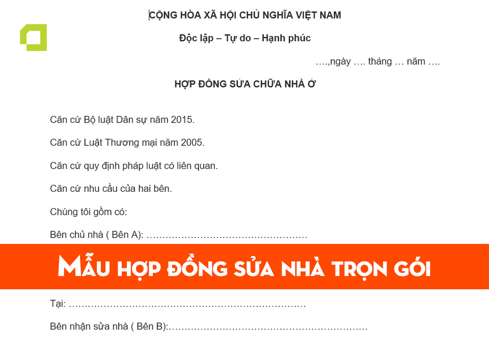 Mẫu hợp đồng sửa nhà trọn gói Mẫu hợp đồng sửa nhà trọn gói