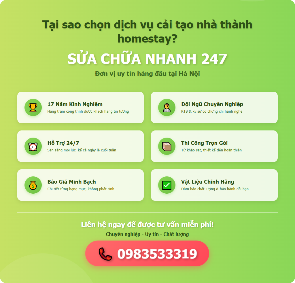 Tại sao nên chọn dịch vụ cải tạo nhà thành homestay Sửa Chữa Nhanh 247?