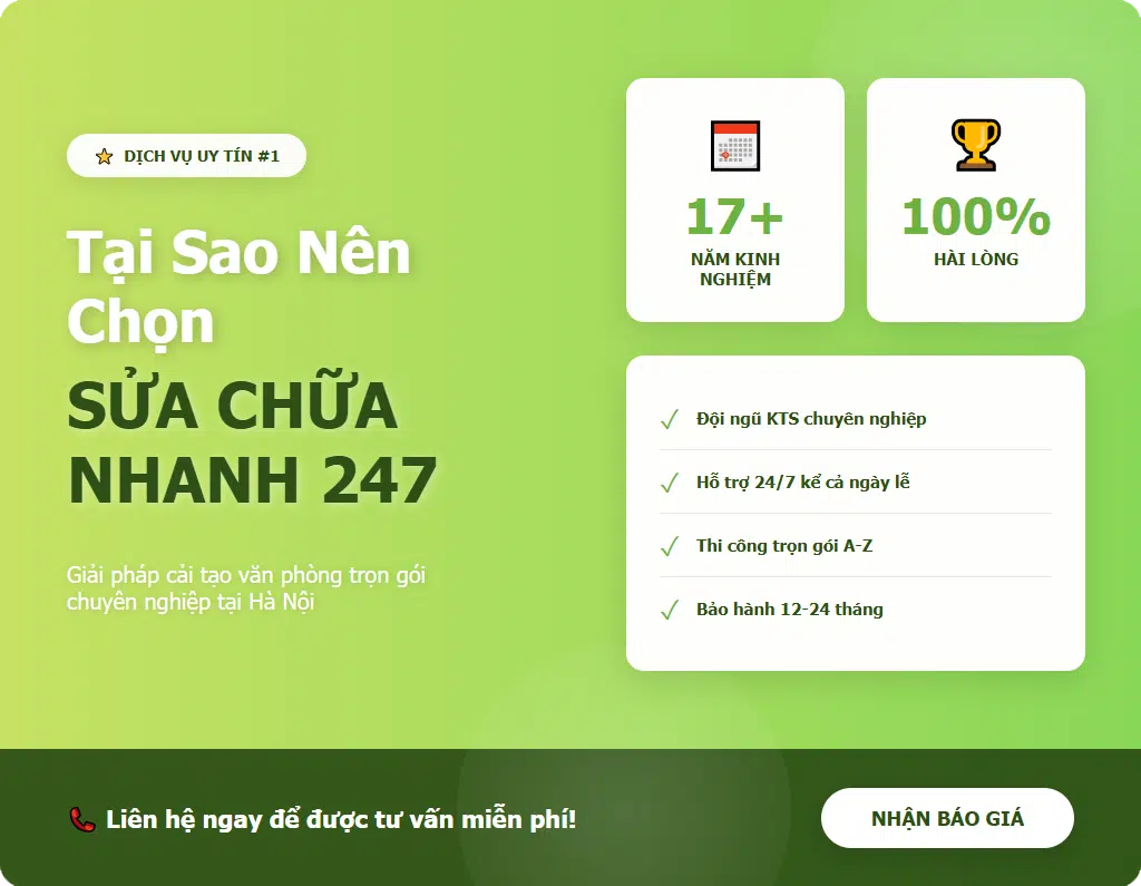 Tại sao nên chọn dịch vụ cải tạo nội thất văn phòng trọn gói Sửa Chữa Nhanh 247?