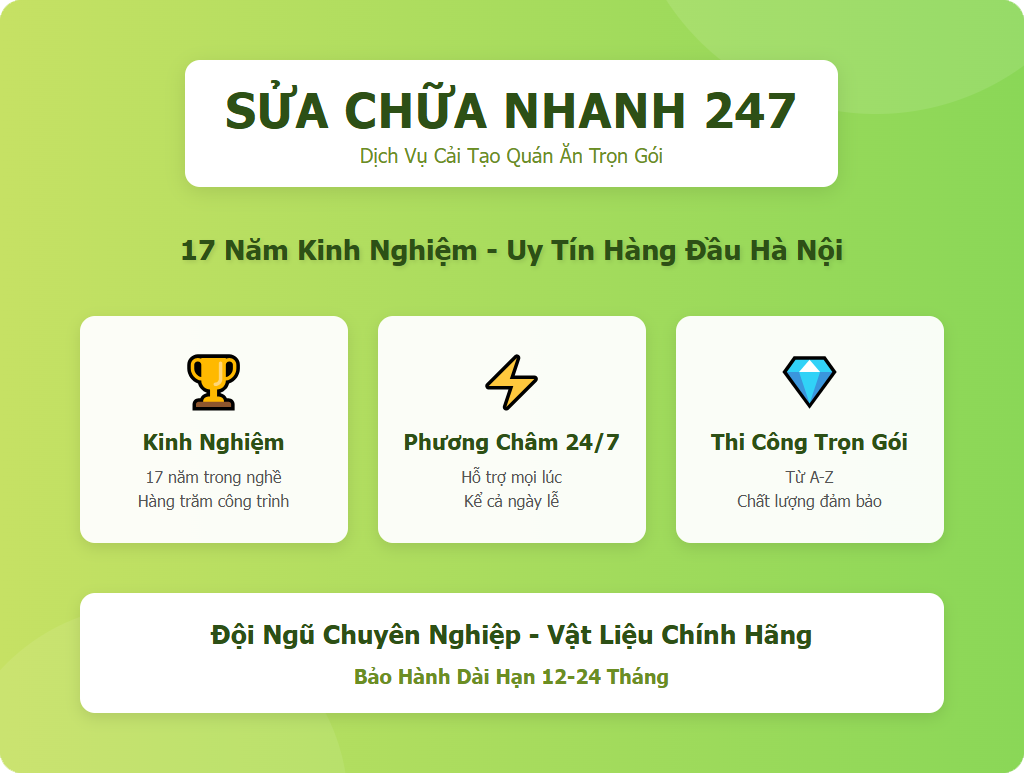 Tại sao nên chọn dịch vụ cải tạo quán ăn trọn gói Sửa Chữa Nhanh 247?