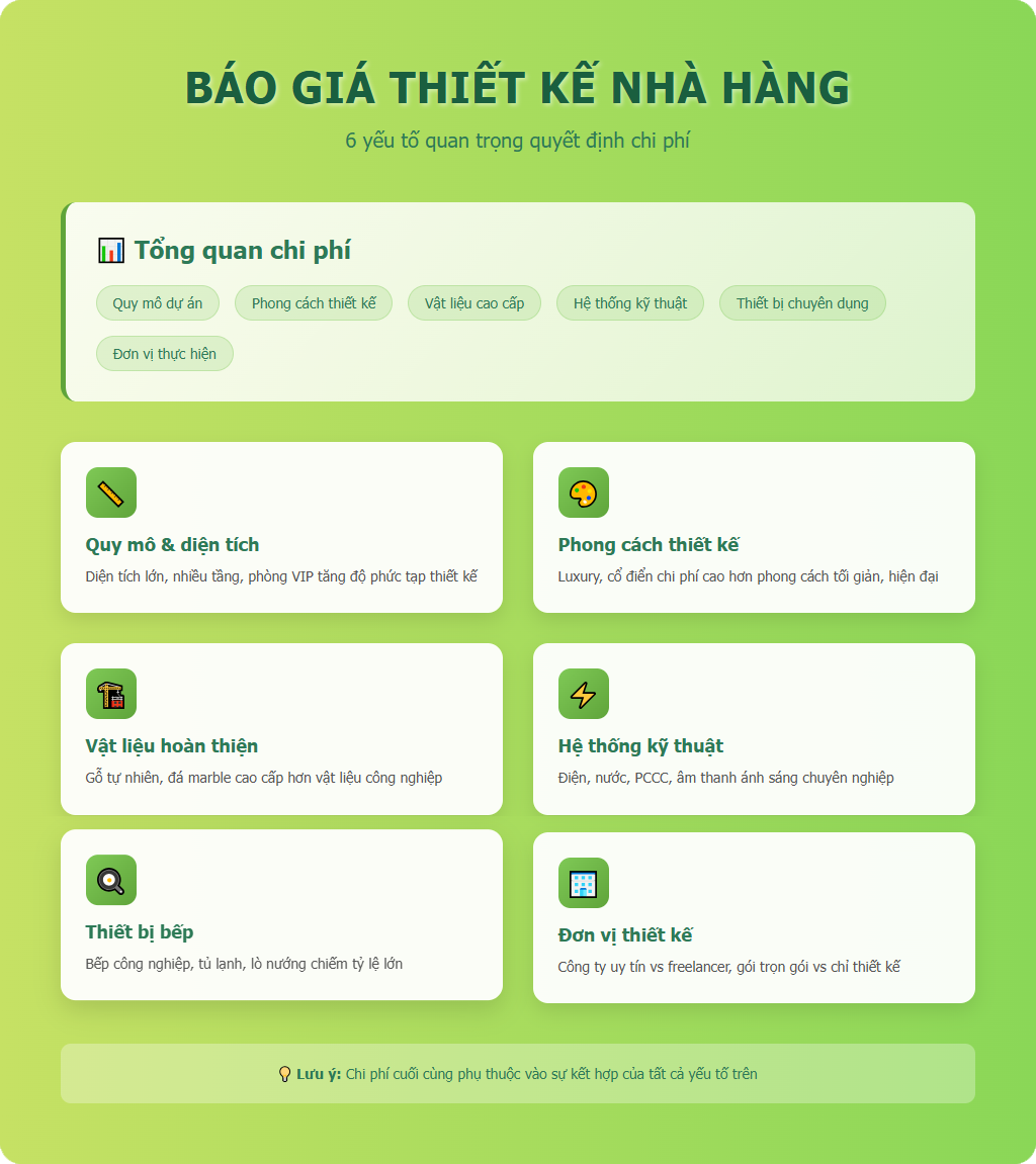 Những yếu tố ảnh hưởng đến báo giá thiết kế nhà hàng
