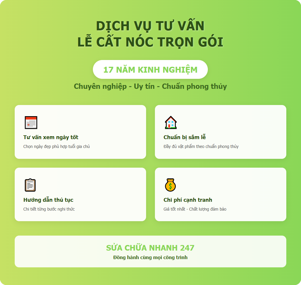 dịch vụ tư vấn lễ cất nóc nhà