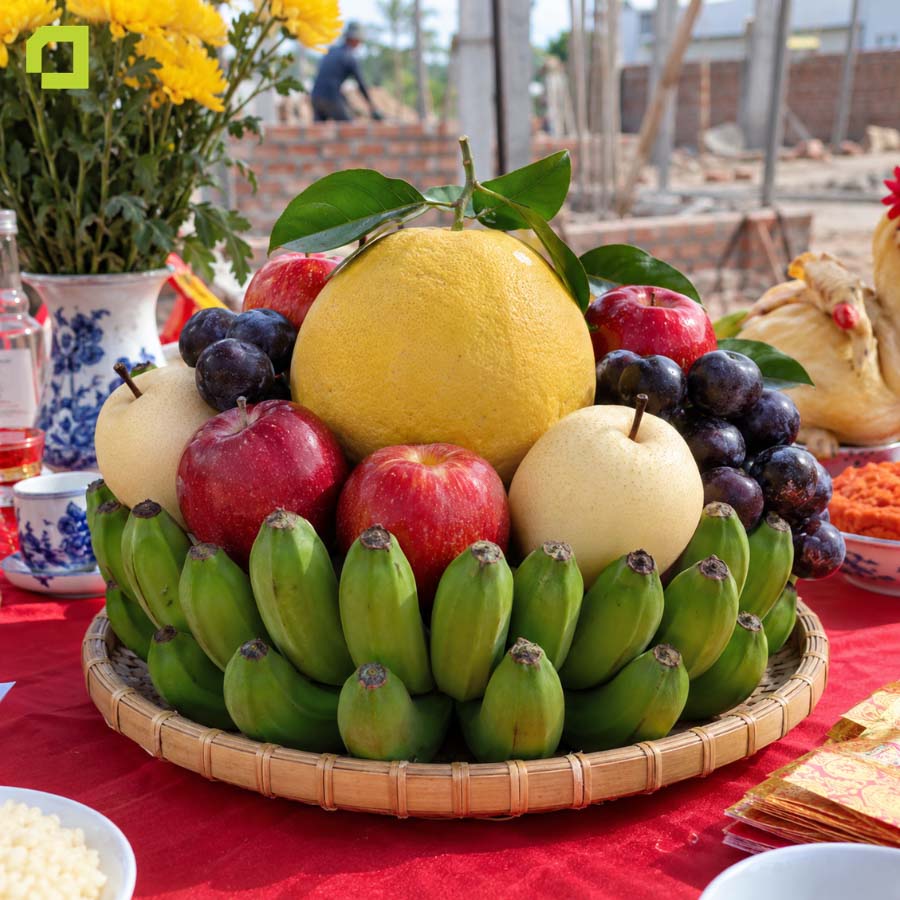 Mâm ngũ quả cúng xây nhà miền Bắc
