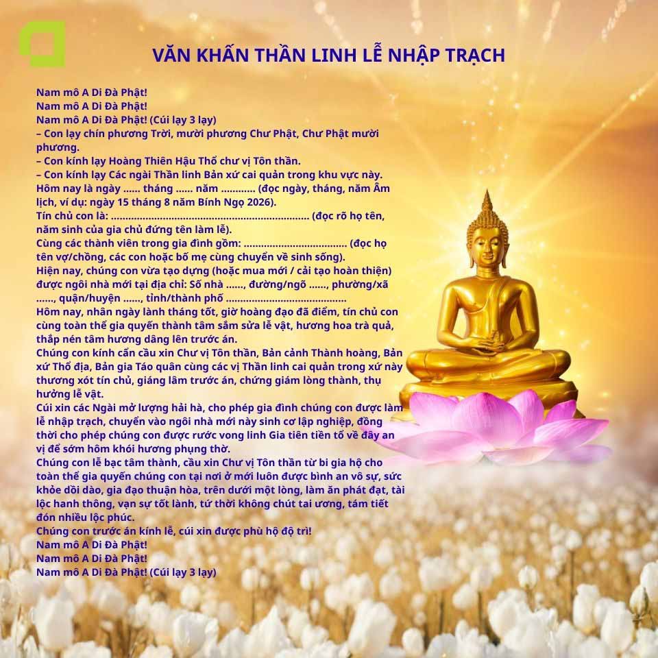 văn khấn thần linh lễ nhập trạch nhà mới