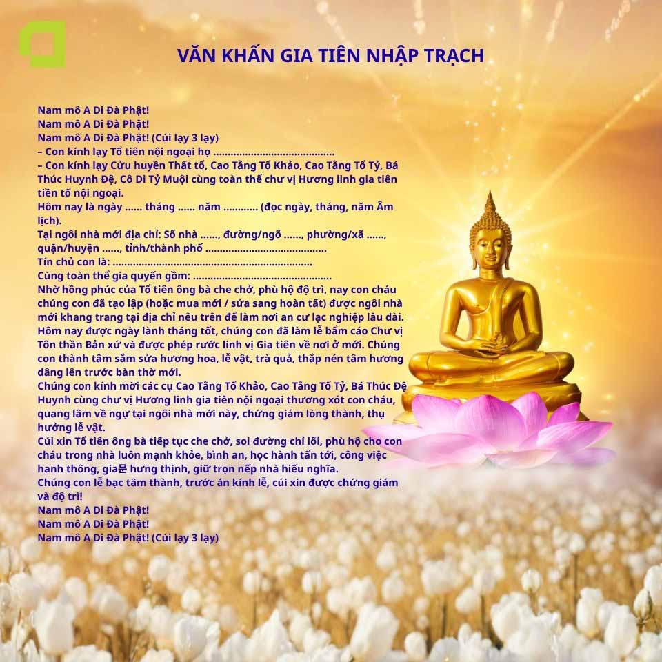 Văn khấn gia tiên lễ nhập trạch bản đầy đủ